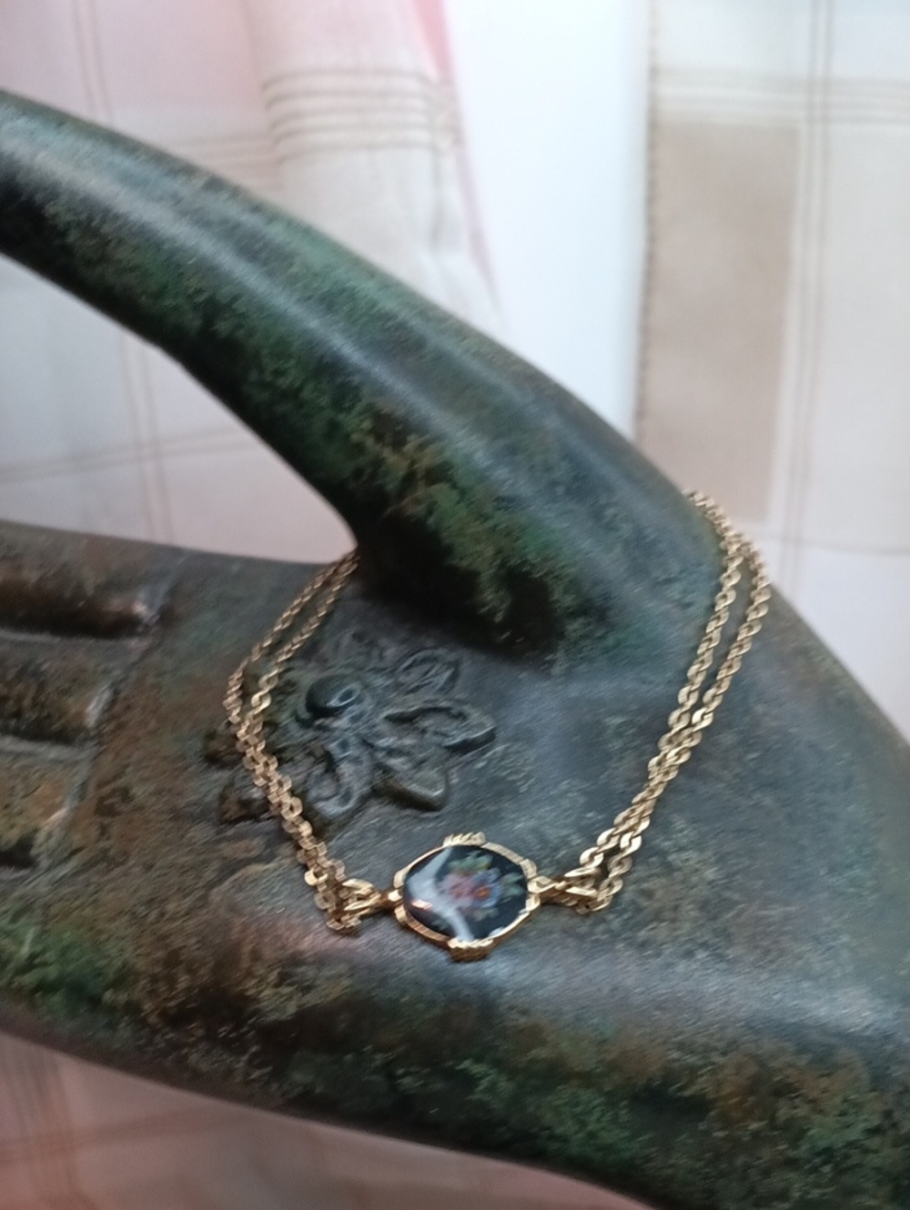 1928 Delicate Gold Tone Floral Double Chain Bracelet 7" Long